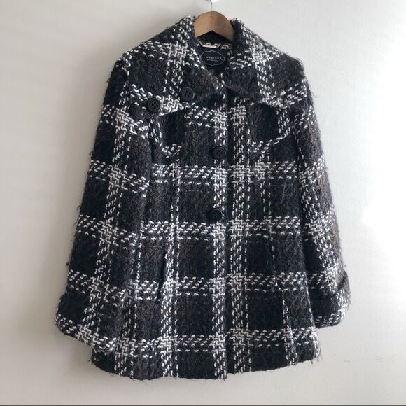 1 Madison Luxe Cozy Outerwear Wool Plaid Knit Winter Pea Coat Jacket - Picture 15 of 15